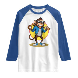 Funny Baseball Raglan Shirt Monkey Playing Baseball Sport Humor Gift TS12 White Royal Print Your Wear