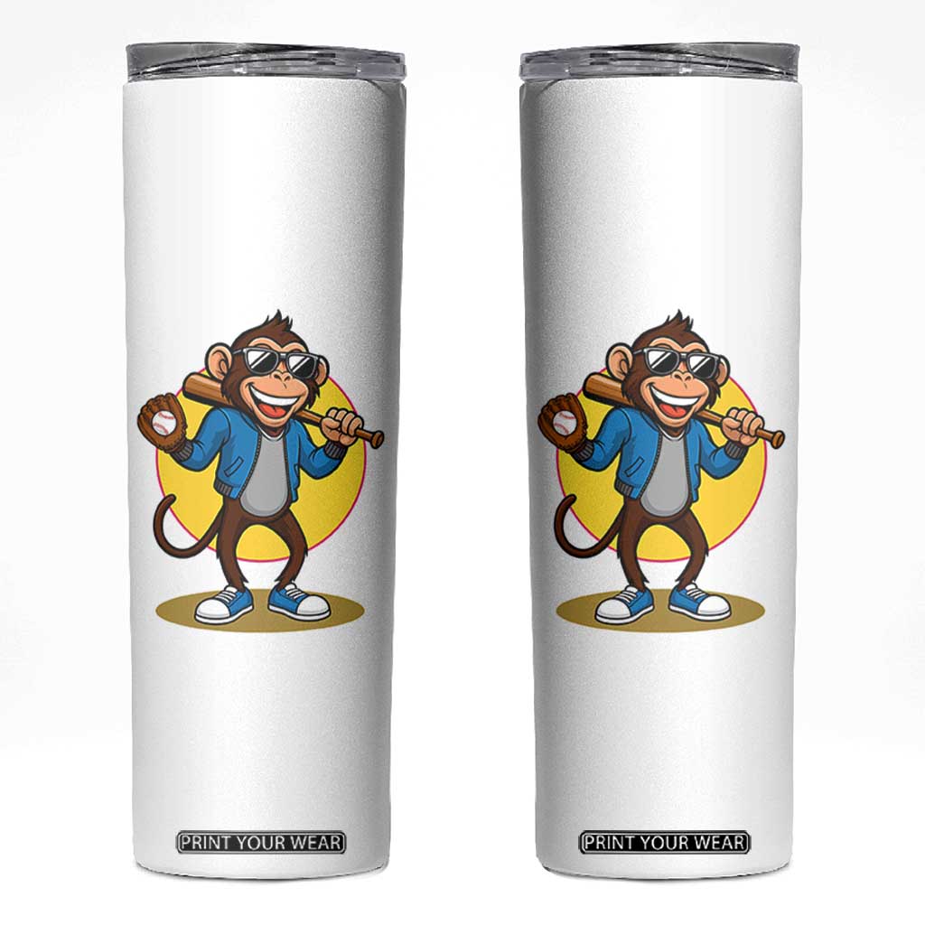 Funny Baseball Skinny Tumbler Monkey Playing Baseball Sport Humor Gift TS12 White Print Your Wear