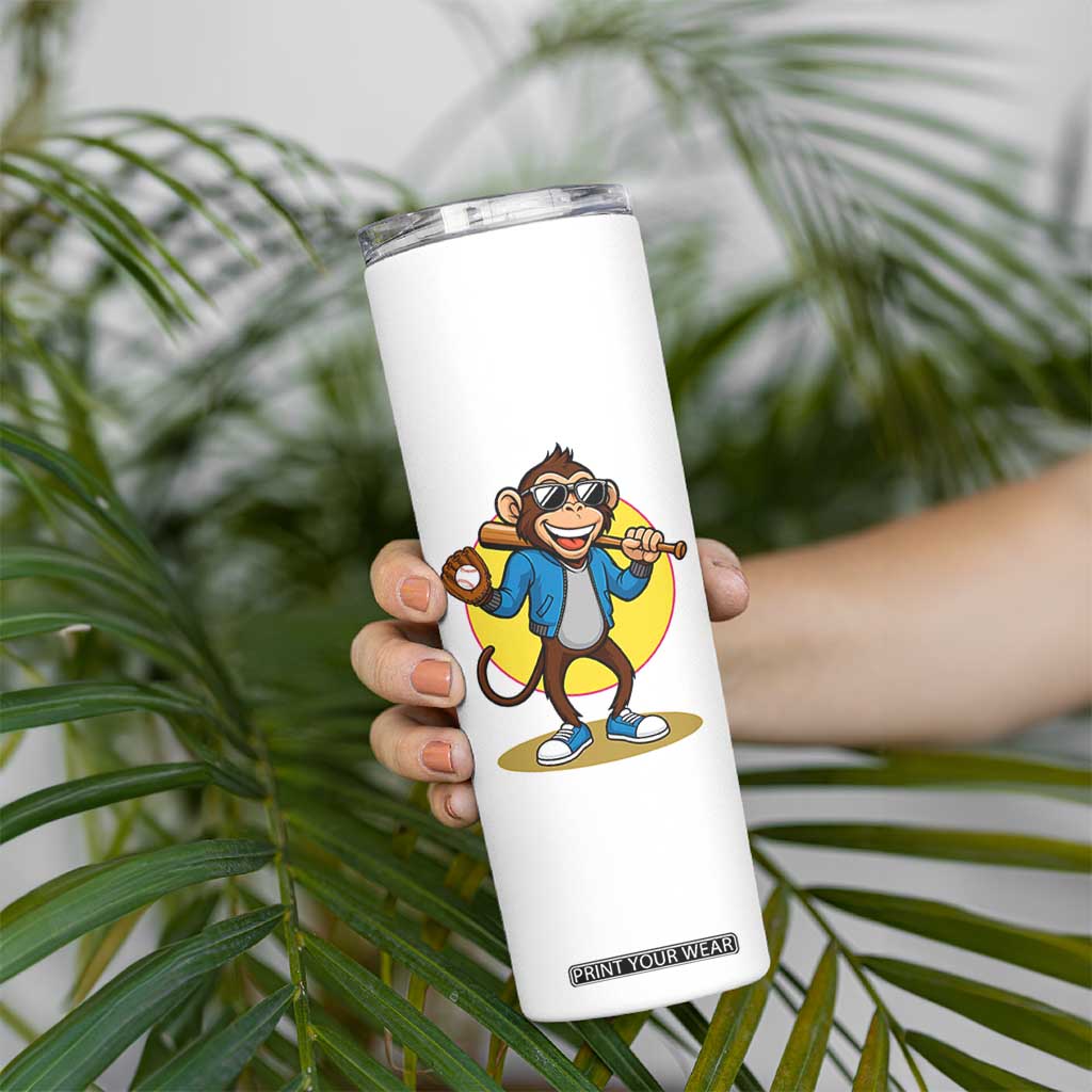 Funny Baseball Skinny Tumbler Monkey Playing Baseball Sport Humor Gift TS12 Print Your Wear