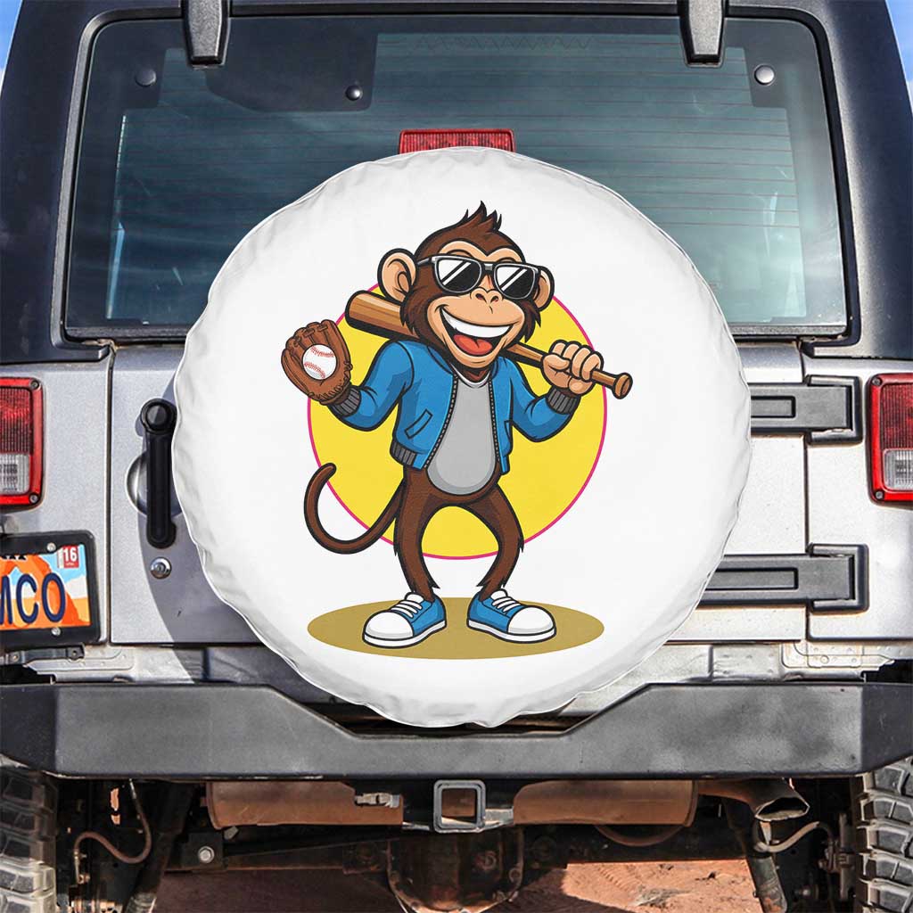 Funny Baseball Spare Tire Cover Monkey Playing Baseball Sport Humor Gift TS12 No hole White Print Your Wear