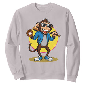 Funny Baseball Sweatshirt Monkey Playing Baseball Sport Humor Gift TS12 Ice Gray Print Your Wear