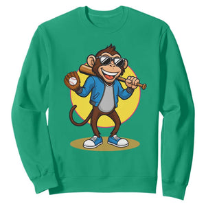 Funny Baseball Sweatshirt Monkey Playing Baseball Sport Humor Gift TS12 Irish Green Print Your Wear