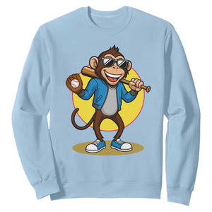 Funny Baseball Sweatshirt Monkey Playing Baseball Sport Humor Gift TS12 Light Blue Print Your Wear