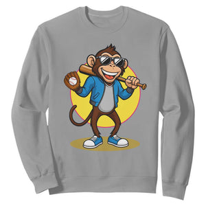 Funny Baseball Sweatshirt Monkey Playing Baseball Sport Humor Gift TS12 Sport Gray Print Your Wear