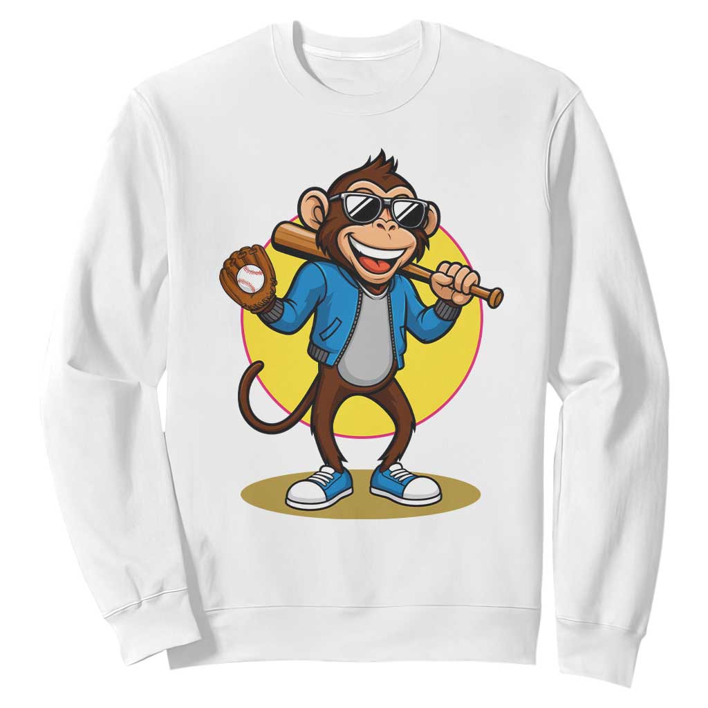 Funny Baseball Sweatshirt Monkey Playing Baseball Sport Humor Gift TS12 White Print Your Wear
