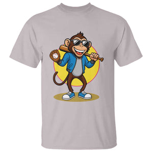 Funny Baseball T Shirt Monkey Playing Baseball Sport Humor Gift TS12 Ice Gray Print Your Wear