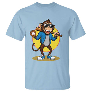 Funny Baseball T Shirt Monkey Playing Baseball Sport Humor Gift TS12 Light Blue Print Your Wear