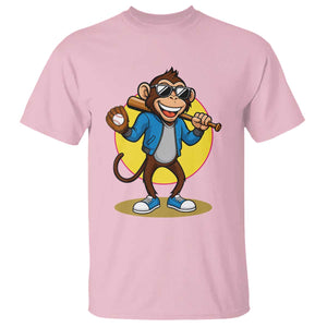 Funny Baseball T Shirt Monkey Playing Baseball Sport Humor Gift TS12 Light Pink Print Your Wear