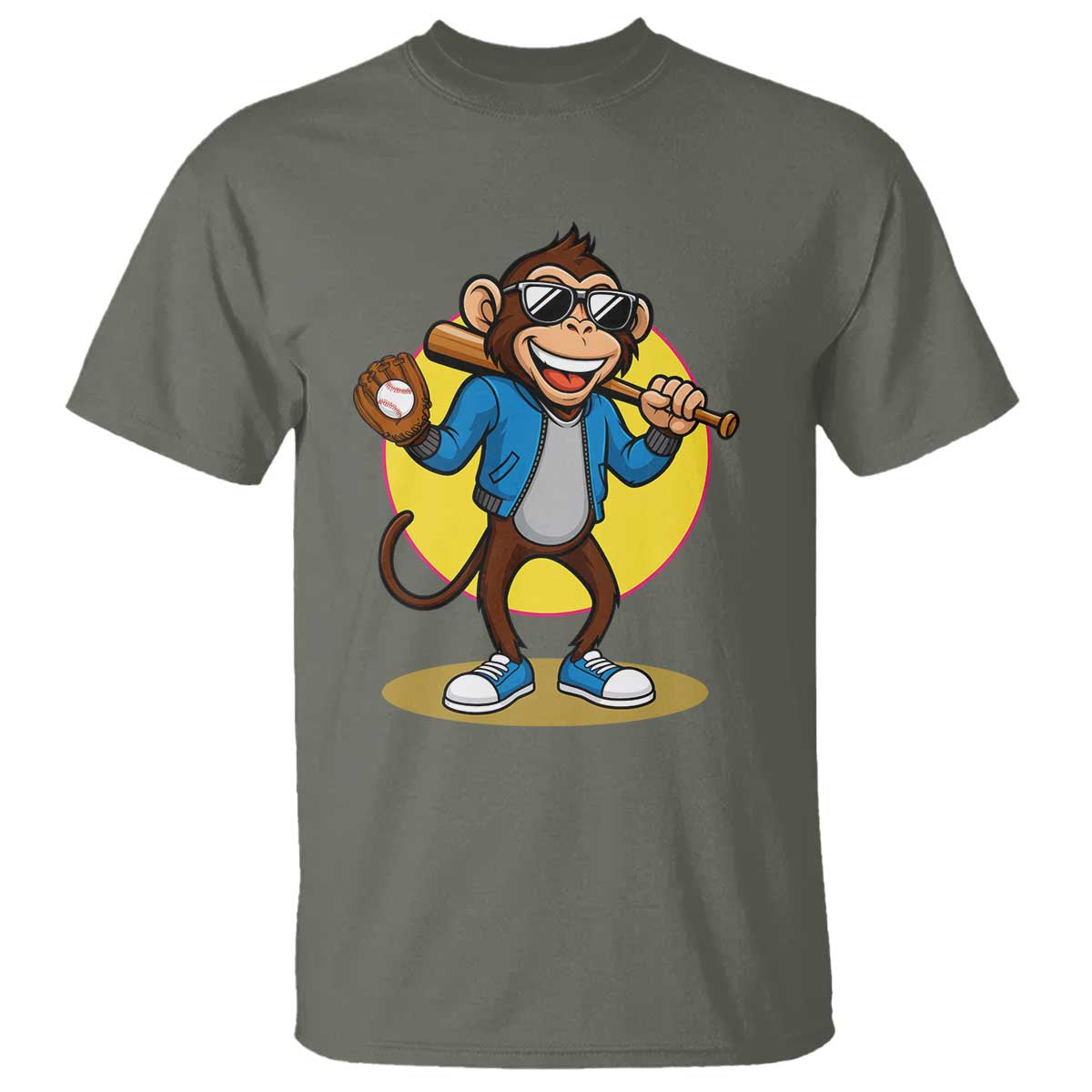 Funny Baseball T Shirt Monkey Playing Baseball Sport Humor Gift TS12 Military Green Print Your Wear