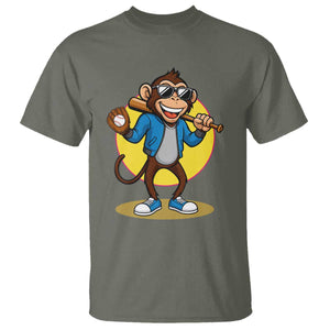 Funny Baseball T Shirt Monkey Playing Baseball Sport Humor Gift TS12 Military Green Print Your Wear