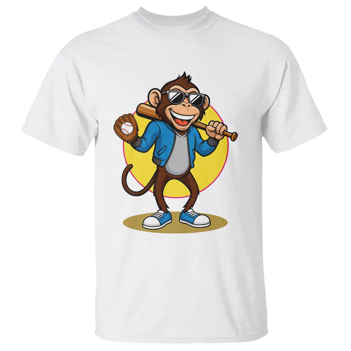 Funny Baseball T Shirt Monkey Playing Baseball Sport Humor Gift TS12 White Print Your Wear