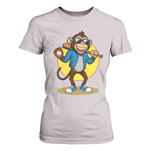 Funny Baseball T Shirt For Women Monkey Playing Baseball Sport Humor Gift TS12 Ice Gray Print Your Wear