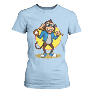 Funny Baseball T Shirt For Women Monkey Playing Baseball Sport Humor Gift TS12 Light Blue Print Your Wear