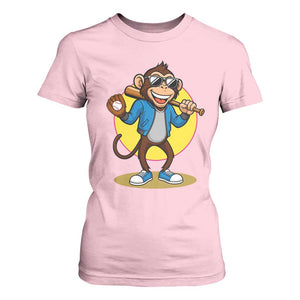 Funny Baseball T Shirt For Women Monkey Playing Baseball Sport Humor Gift TS12 Light Pink Print Your Wear