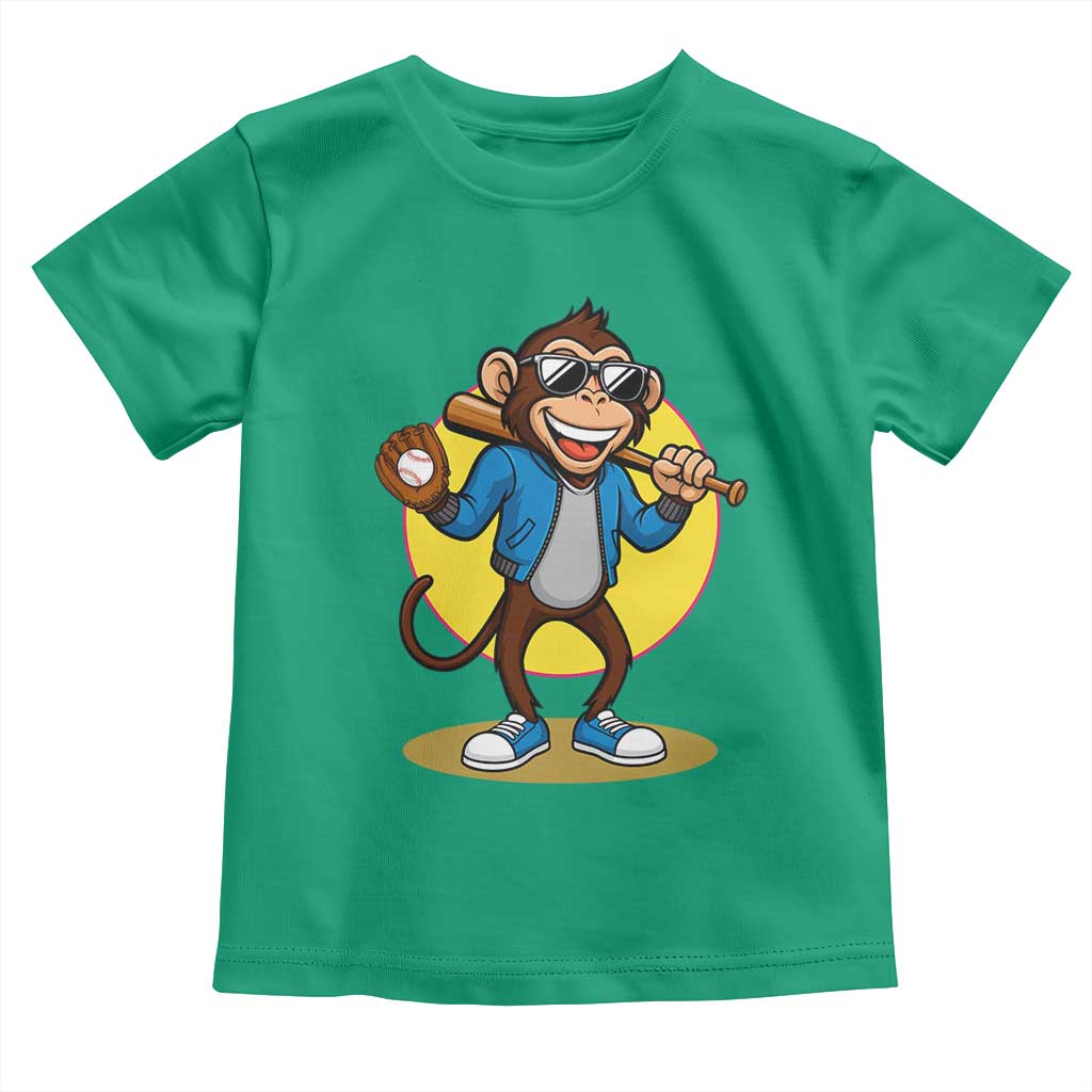Funny Baseball Toddler T Shirt Monkey Playing Baseball Sport Humor Gift TS12 Irish Green Print Your Wear