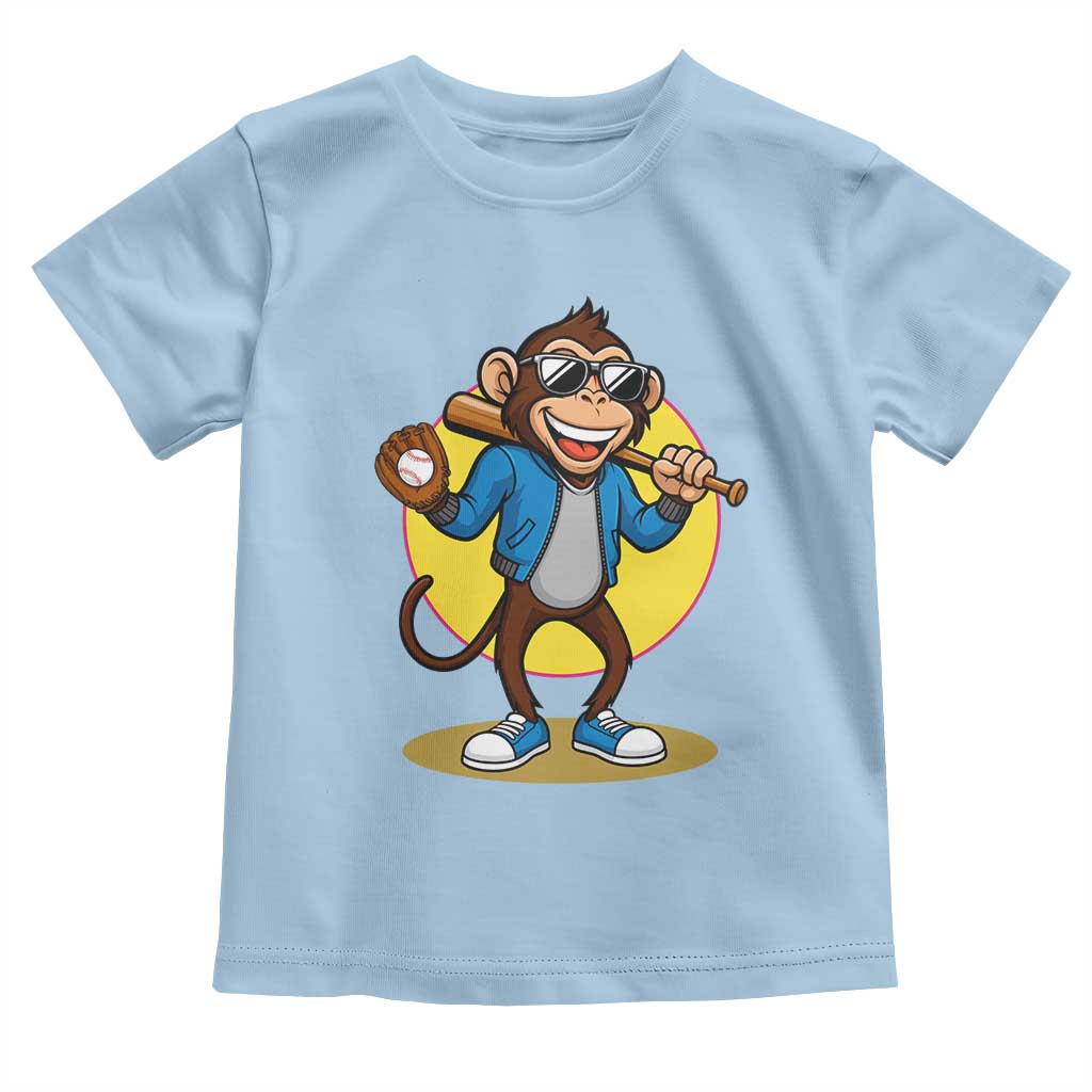 Funny Baseball Toddler T Shirt Monkey Playing Baseball Sport Humor Gift TS12 Light Blue Print Your Wear