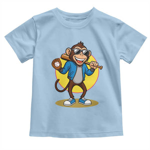 Funny Baseball Toddler T Shirt Monkey Playing Baseball Sport Humor Gift TS12 Light Blue Print Your Wear