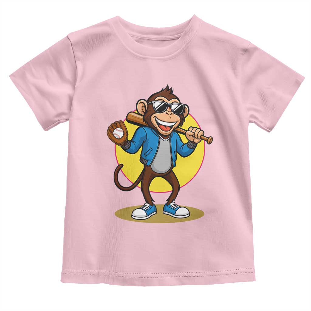 Funny Baseball Toddler T Shirt Monkey Playing Baseball Sport Humor Gift TS12 Light Pink Print Your Wear