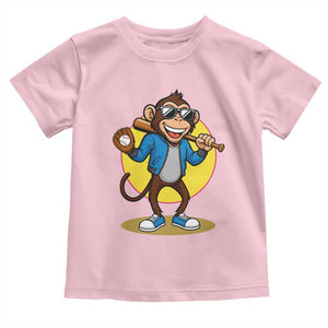 Funny Baseball Toddler T Shirt Monkey Playing Baseball Sport Humor Gift TS12 Light Pink Print Your Wear