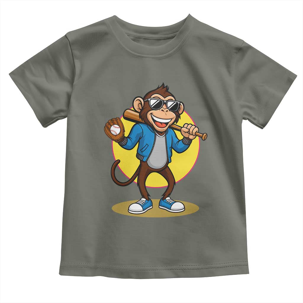 Funny Baseball Toddler T Shirt Monkey Playing Baseball Sport Humor Gift TS12 Military Green Print Your Wear