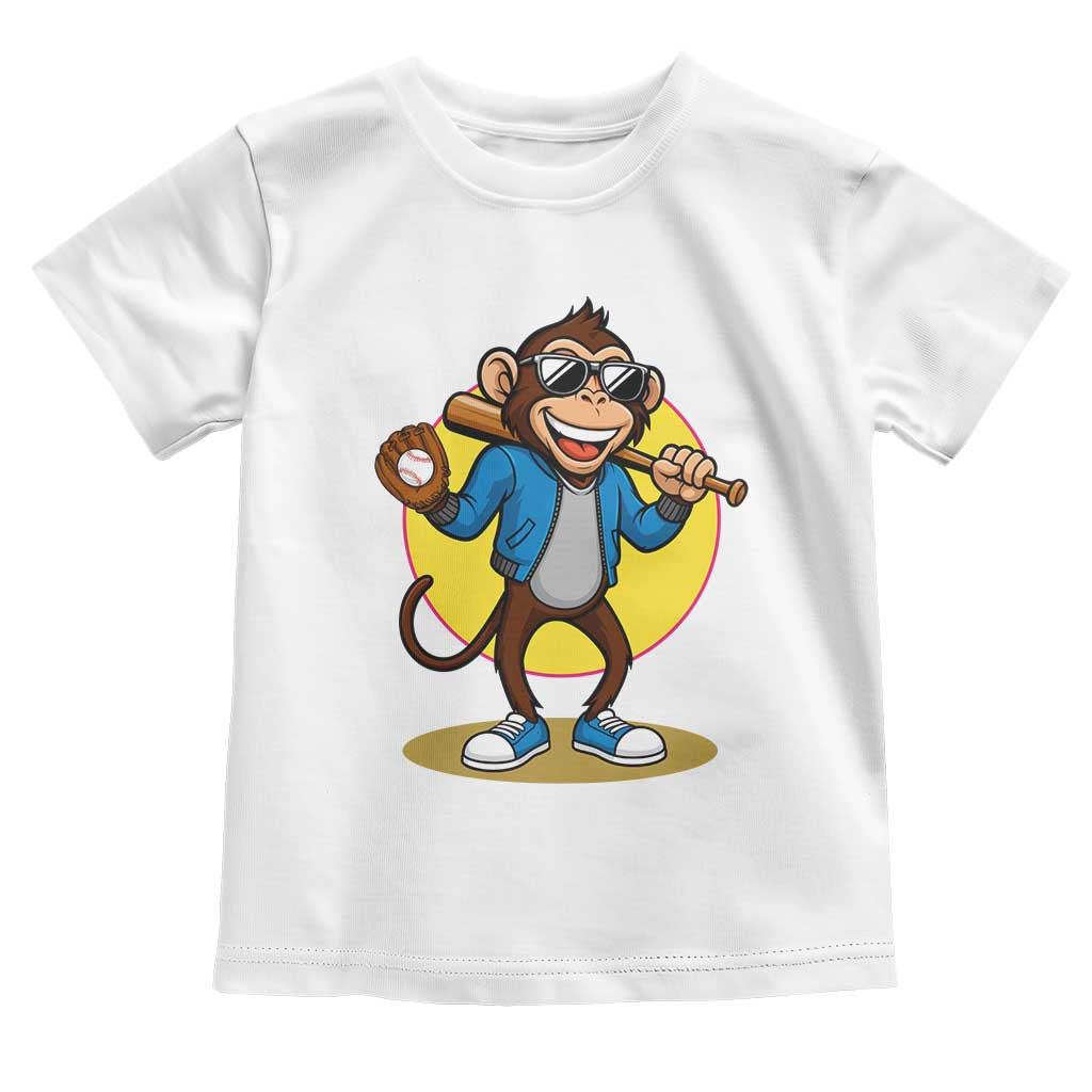 Funny Baseball Toddler T Shirt Monkey Playing Baseball Sport Humor Gift TS12 White Print Your Wear