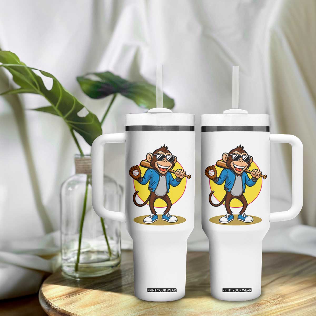 Funny Baseball Tumbler With Handle Monkey Playing Baseball Sport Humor Gift TS12 Print Your Wear