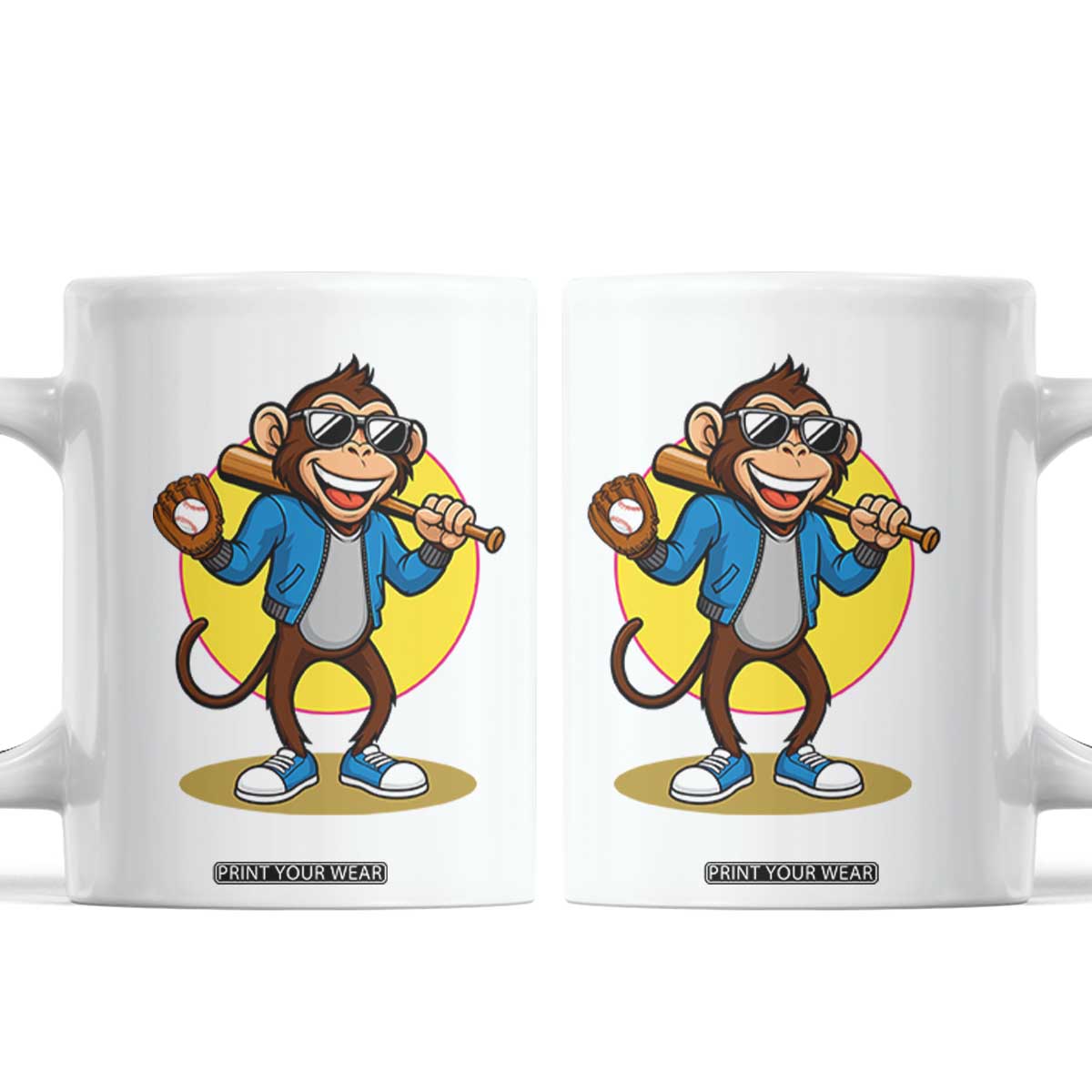 Funny Baseball Coffee Mug Monkey Playing Baseball Sport Humor Gift TS12 White Print Your Wear