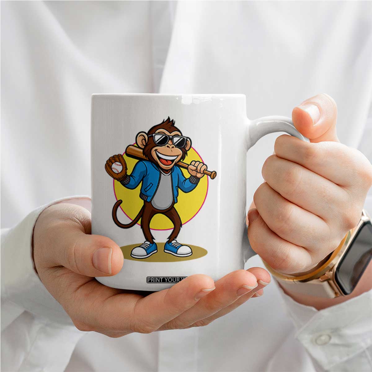 Funny Baseball Coffee Mug Monkey Playing Baseball Sport Humor Gift TS12 Print Your Wear