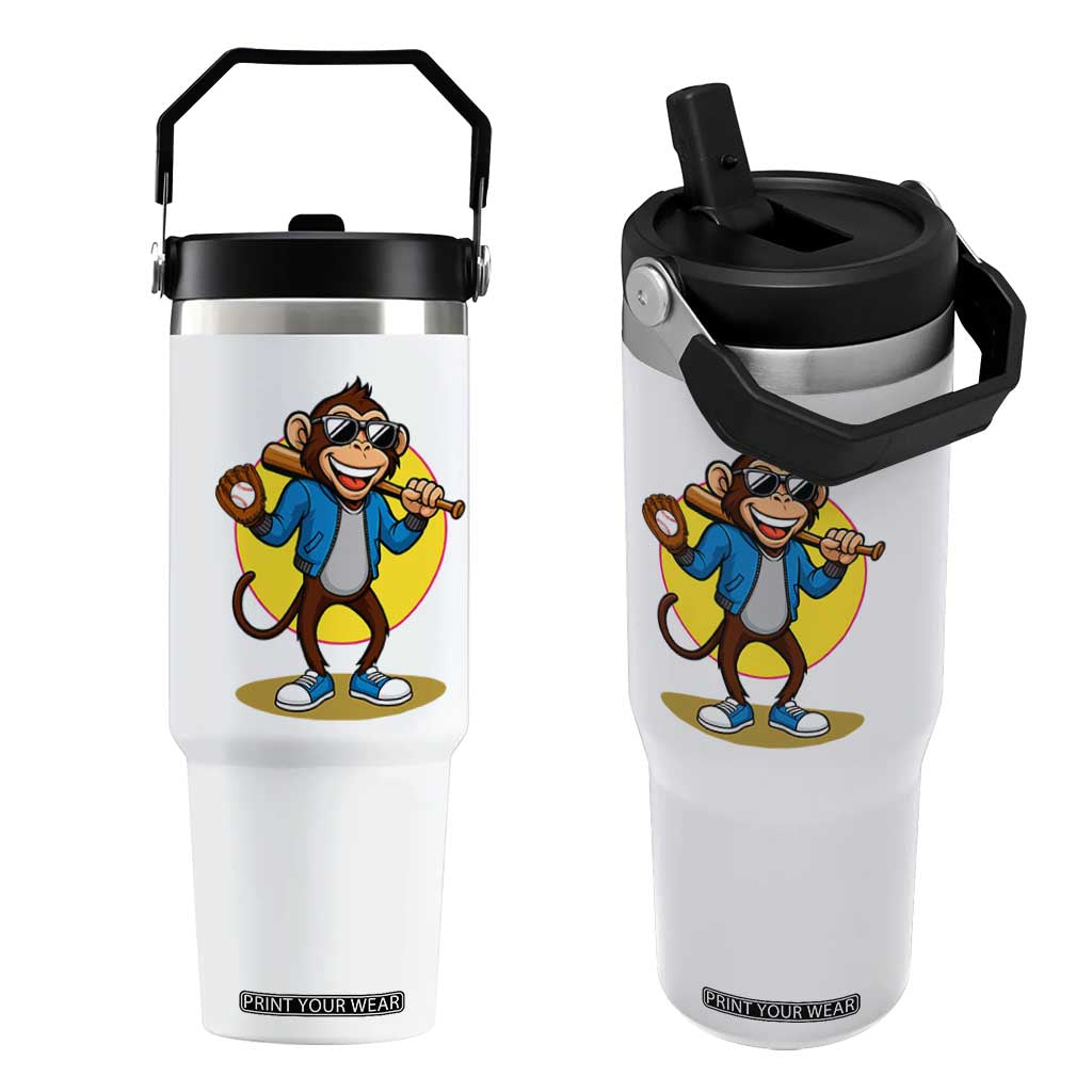 Funny Baseball Flip Straw Tumbler Monkey Playing Baseball Sport Humor Gift TS12 One Size: 30 oz White Print Your Wear