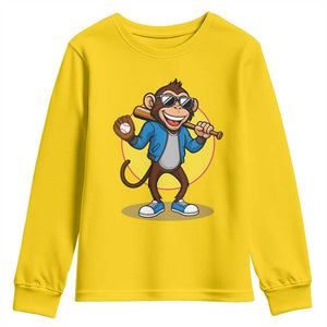 Funny Baseball Youth Sweatshirt Monkey Playing Baseball Sport Humor Gift TS12 Daisy Print Your Wear