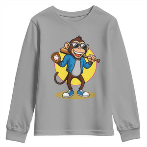 Funny Baseball Youth Sweatshirt Monkey Playing Baseball Sport Humor Gift TS12 Sport Gray Print Your Wear