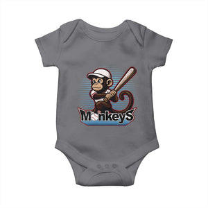 Funny Chimpanzee Swinging Bat Baseball Baby Onesie Sport Humor Gift TS12 Charcoal Print Your Wear