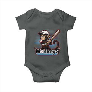 Funny Chimpanzee Swinging Bat Baseball Baby Onesie Sport Humor Gift TS12 Dark Heather Print Your Wear