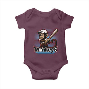 Funny Chimpanzee Swinging Bat Baseball Baby Onesie Sport Humor Gift TS12 Maroon Print Your Wear