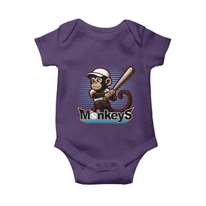Funny Chimpanzee Swinging Bat Baseball Baby Onesie Sport Humor Gift TS12 Purple Print Your Wear
