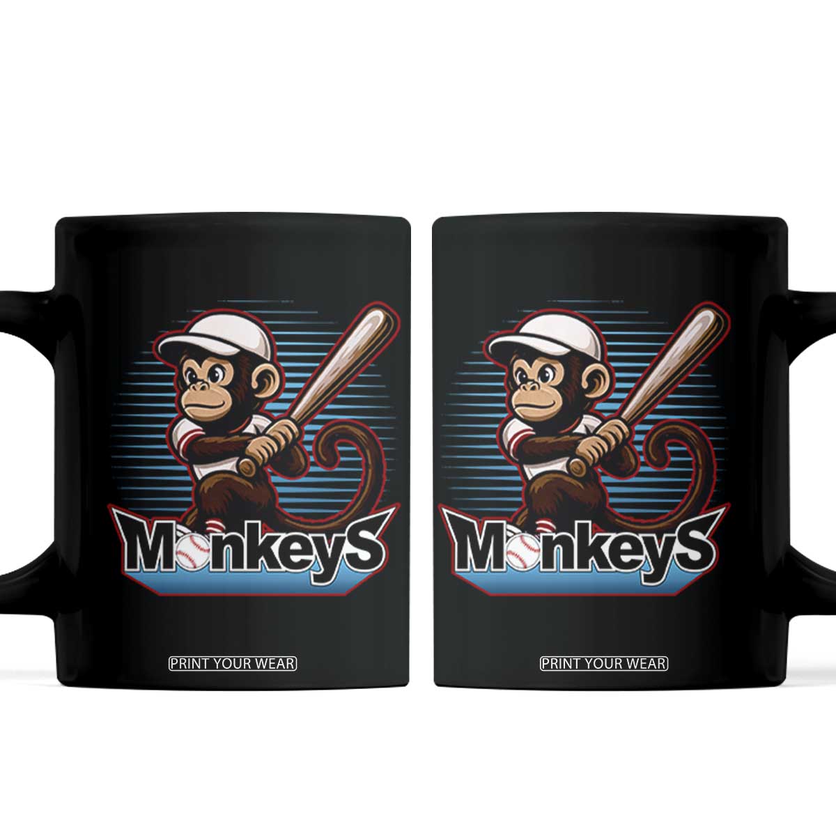 Funny Chimpanzee Swinging Bat Baseball Coffee Mug Sport Humor Gift TS12 Black Print Your Wear