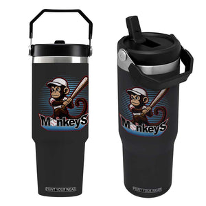 Funny Chimpanzee Swinging Bat Baseball Flip Straw Tumbler Sport Humor Gift TS12 One Size: 30 oz Black Print Your Wear