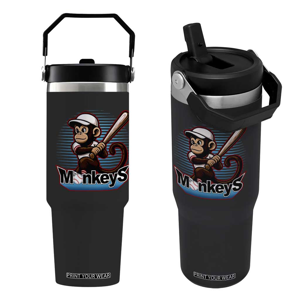 Funny Chimpanzee Swinging Bat Baseball Flip Straw Tumbler Sport Humor Gift TS12 One Size: 30 oz Black Print Your Wear