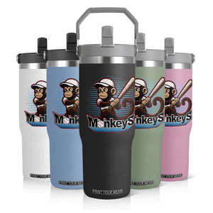 Funny Chimpanzee Swinging Bat Baseball Flip Straw Tumbler Sport Humor Gift TS12 Print Your Wear