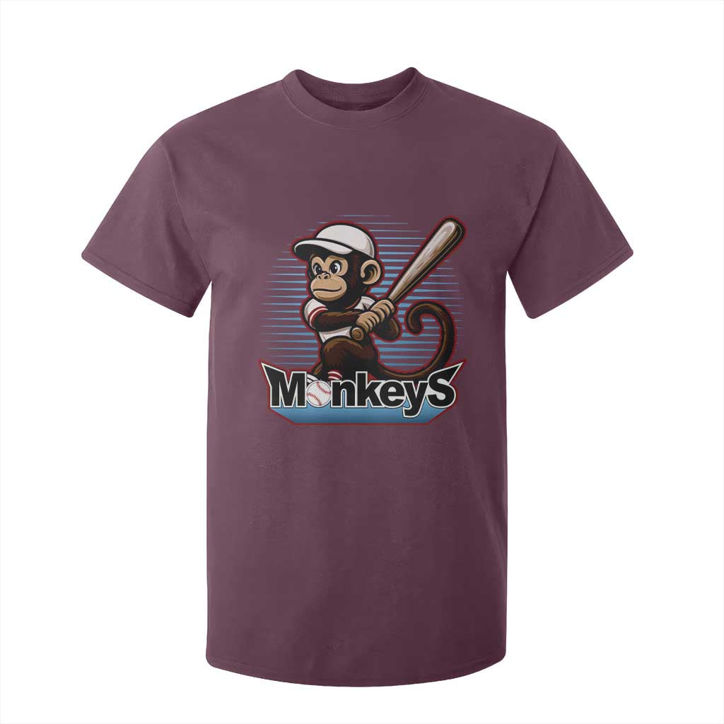 Funny Chimpanzee Swinging Bat Baseball T Shirt For Kid Sport Humor Gift TS12 Maroon Print Your Wear