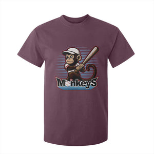 Funny Chimpanzee Swinging Bat Baseball T Shirt For Kid Sport Humor Gift TS12 Maroon Print Your Wear