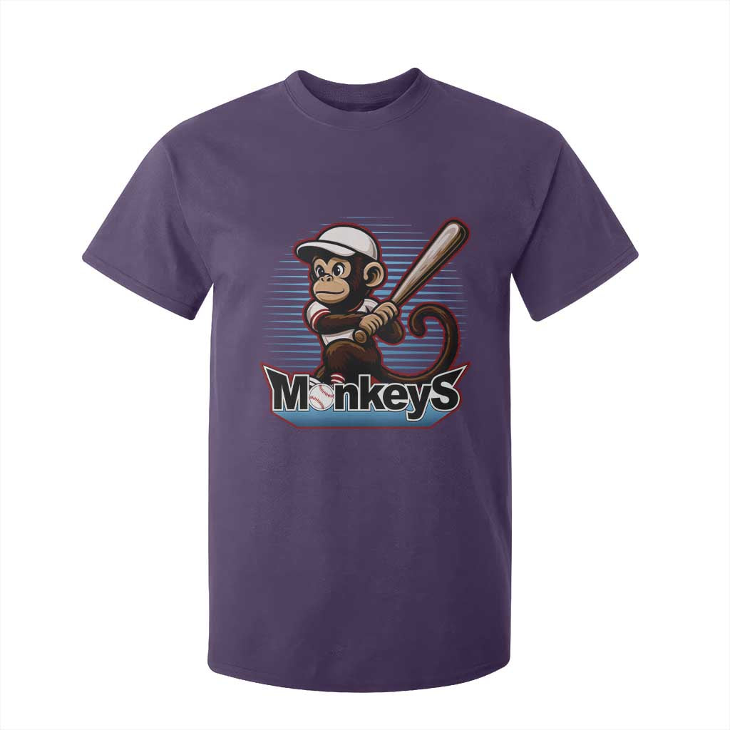 Funny Chimpanzee Swinging Bat Baseball T Shirt For Kid Sport Humor Gift TS12 Purple Print Your Wear