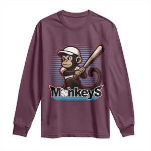 Funny Chimpanzee Swinging Bat Baseball Long Sleeve Shirt Sport Humor Gift TS12 Maroon Print Your Wear