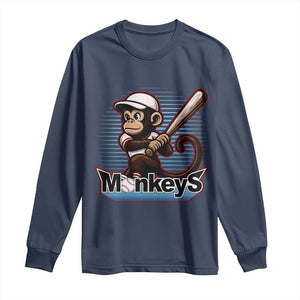 Funny Chimpanzee Swinging Bat Baseball Long Sleeve Shirt Sport Humor Gift TS12 Navy Print Your Wear
