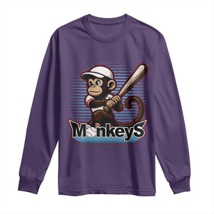 Funny Chimpanzee Swinging Bat Baseball Long Sleeve Shirt Sport Humor Gift TS12 Purple Print Your Wear