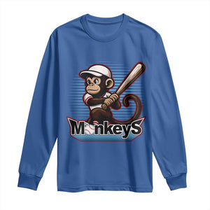 Funny Chimpanzee Swinging Bat Baseball Long Sleeve Shirt Sport Humor Gift TS12 Royal Blue Print Your Wear
