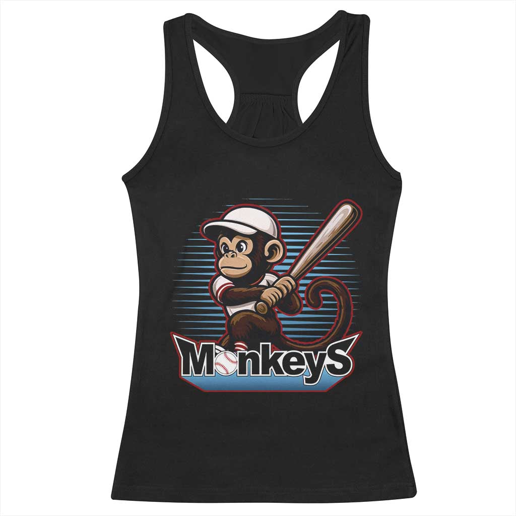 Funny Chimpanzee Swinging Bat Baseball Racerback Tank Top Sport Humor Gift TS12 Black Print Your Wear