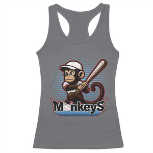 Funny Chimpanzee Swinging Bat Baseball Racerback Tank Top Sport Humor Gift TS12 Charcoal Print Your Wear