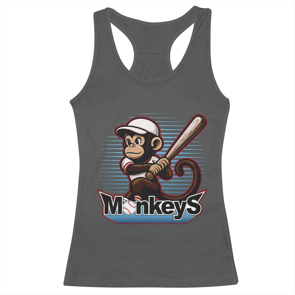 Funny Chimpanzee Swinging Bat Baseball Racerback Tank Top Sport Humor Gift TS12 Dark Heather Print Your Wear