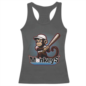 Funny Chimpanzee Swinging Bat Baseball Racerback Tank Top Sport Humor Gift TS12 Dark Heather Print Your Wear